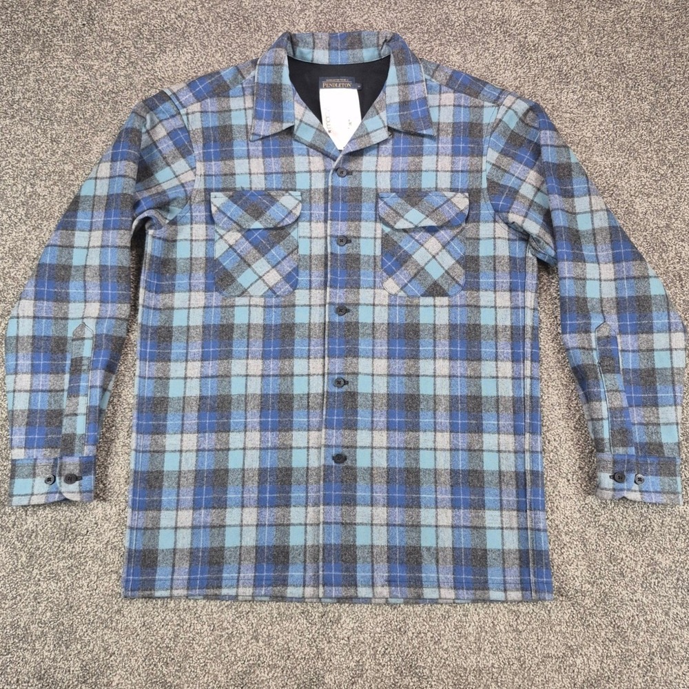 NWT Pendleton Plaid Board Shirt Mens Medium Virgin Wool Blue Original Surf Plaid